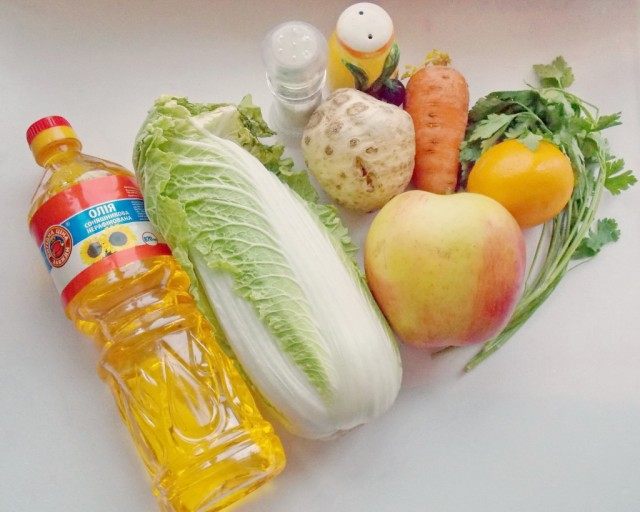 Продукты для лёгкого салата из пекинской капусты Продукты для лёгкого салата из пекинской капусты