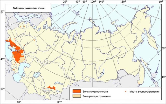 Ареал и зоны вредоносности Паслена колючего Ареал и зоны вредоносности Паслена колючего