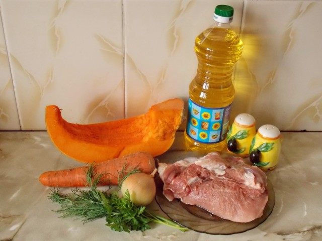 Продукты для приготовления жаркого с тыквой Продукты для приготовления жаркого с тыквой