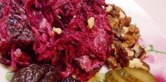 Салат из свеклы с чесноком и грецкими орехами «Бордо»