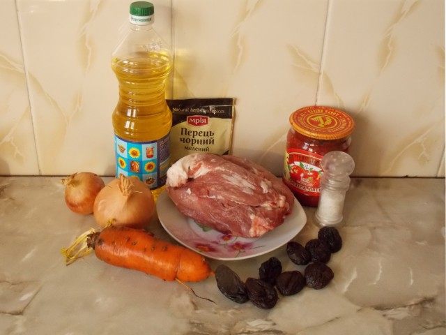 Продукты для тушёной говядины с черносливом Продукты для тушёной говядины с черносливом
