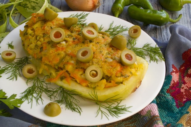 Фаршированный цуккини с творогом и овощами Фаршированный цуккини с творогом и овощами