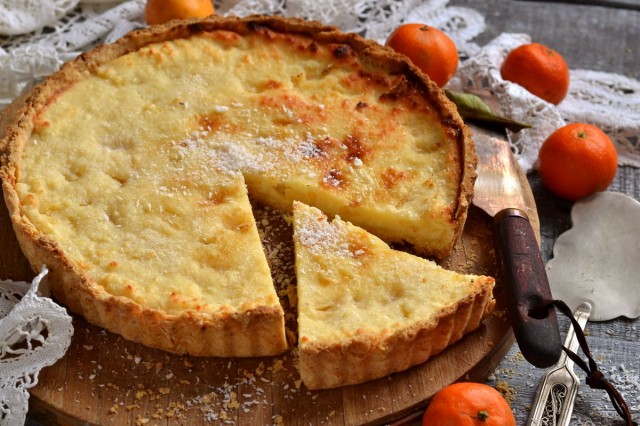 Песочный пирог с творогом, ананасом и кокосом Песочный пирог с творогом, ананасом и кокосом