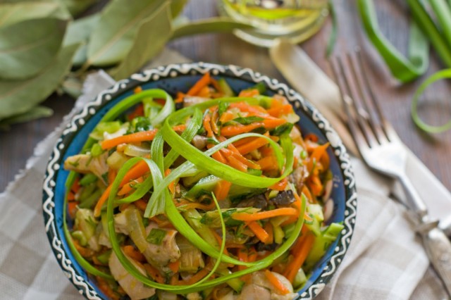 Салат с жареными грибами и курицей Салат с жареными грибами и курицей