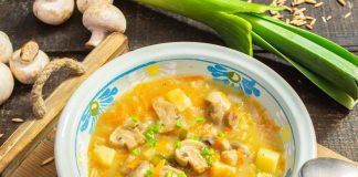 Постный грибной суп с овощами и геркулесом