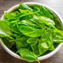 Со стеблей базилика срываем листики.