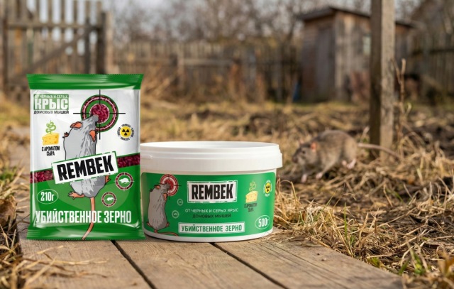 Для улицы и сараев идеален зерновой Rembek. Грызуны не устоят перед зерном с ароматом сыра. Главный плюс — мумификация: вредитель высыхает, не оставляя трупного запаха. Удобно раскладывать у поленниц, грядок и компоста.