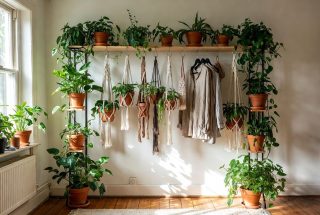 Открытые вешалки подойдут для фитодизайна — главное, чтобы была открытая перекладина, за которую можно зацепить подвесные горшки.