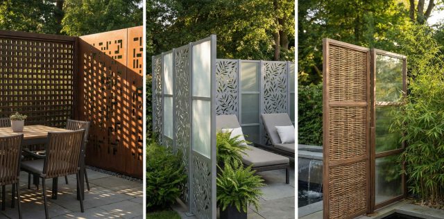 Мобильные экраны из стали, дерева или акрила позволяют зонировать сад и мгновенно менять его облик. Это стильное и современное решение для тех, кто ценит приватность в деталях и хочет создать в саду камерную атмосферу.