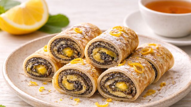 Плотная, зернистая масса мака здесь «облегчается» ярким и гладким лимонным кремом. Курд добавляет необходимую влажность и кислоту, избавляя начинку от сухости и делая вкус более свежим и летним.