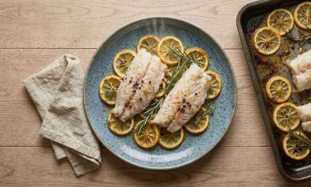 Тонкие лимонные дольки на противне заменяют пергамент, защищают рыбу или мясо от прилипания и заодно дают легкую карамелизацию снизу — с ароматом, который не сделает ни одна бумага.