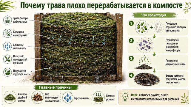 Почему трава плохо перерабатывается в компост? Почему трава плохо перерабатывается в компост?