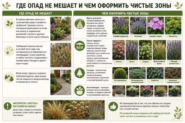 Где опад не мешает и чем оформить чистые зоны