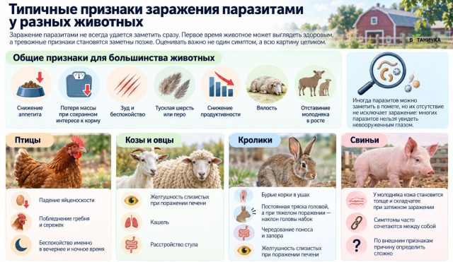 Типичные признаки заражения у разных животных Типичные признаки заражения у разных животных